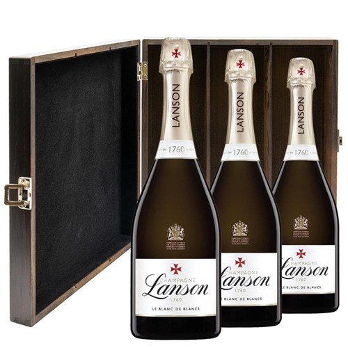 Lanson Le Blanc de Blancs Champagne 75cl Treble Elm Wood Gift Boxed Champagne (3x75cl)